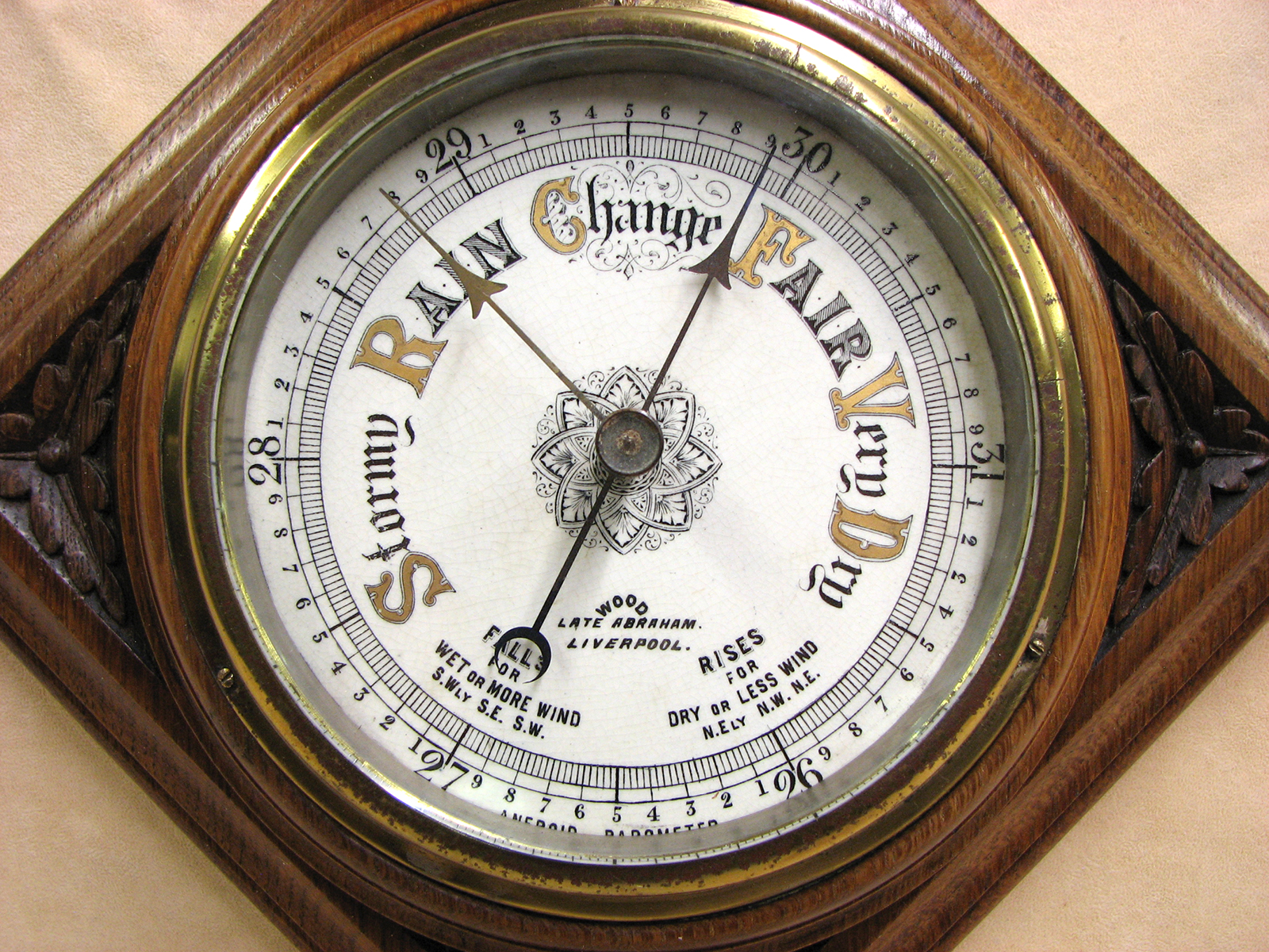 Victorian wall barometer signed Wood, Late Abraham, Liverpool, circa 1875